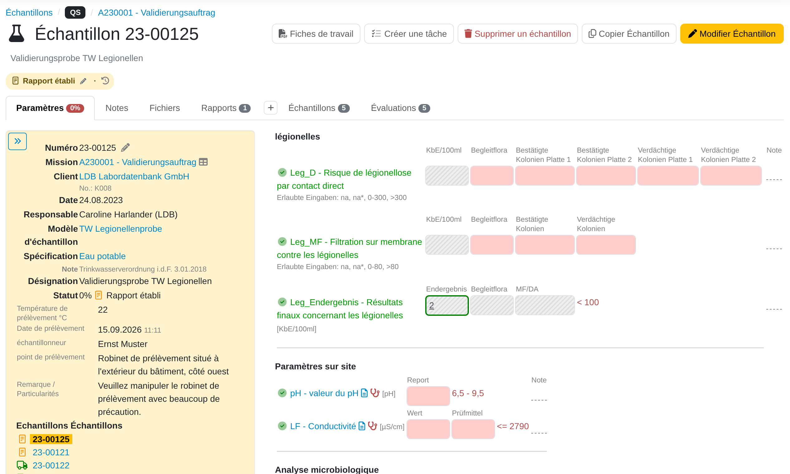 Gestion des échantillons dans le LIMS