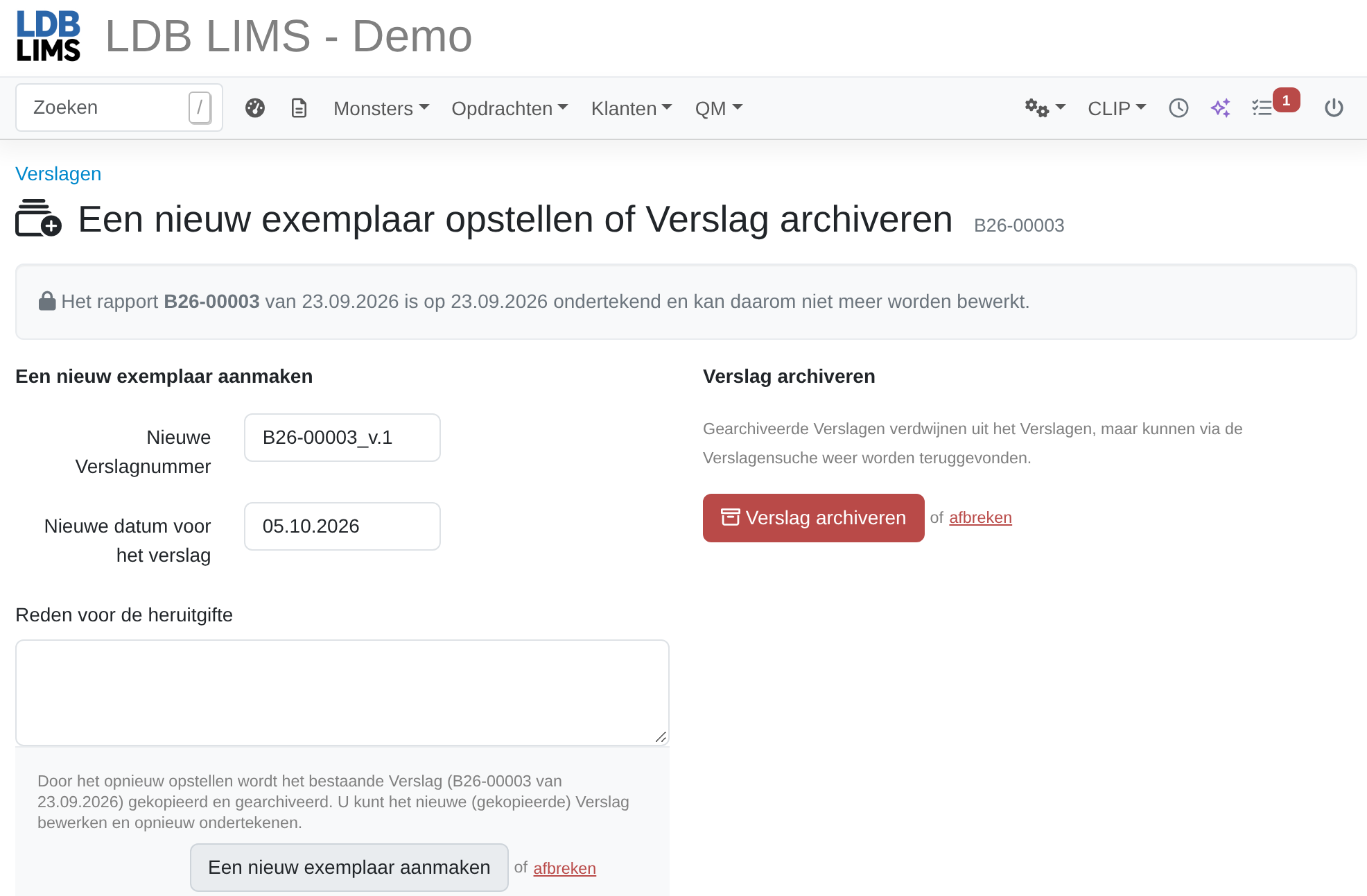 Een testrapport opnieuw opstellen in LDB-LIMS