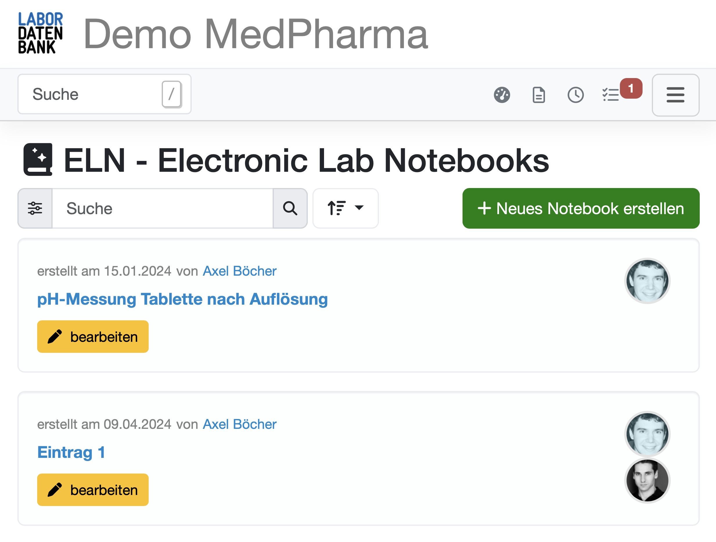 ELN Electronic Lab Notebook Screenshot Labordatenbank