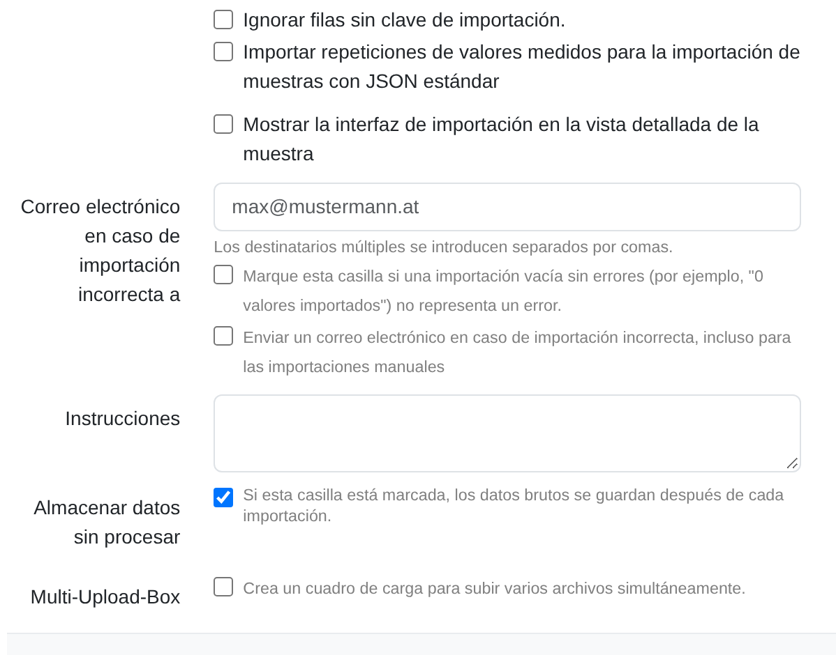 Captura de pantalla: Selección del modo de importación para los valores de medición