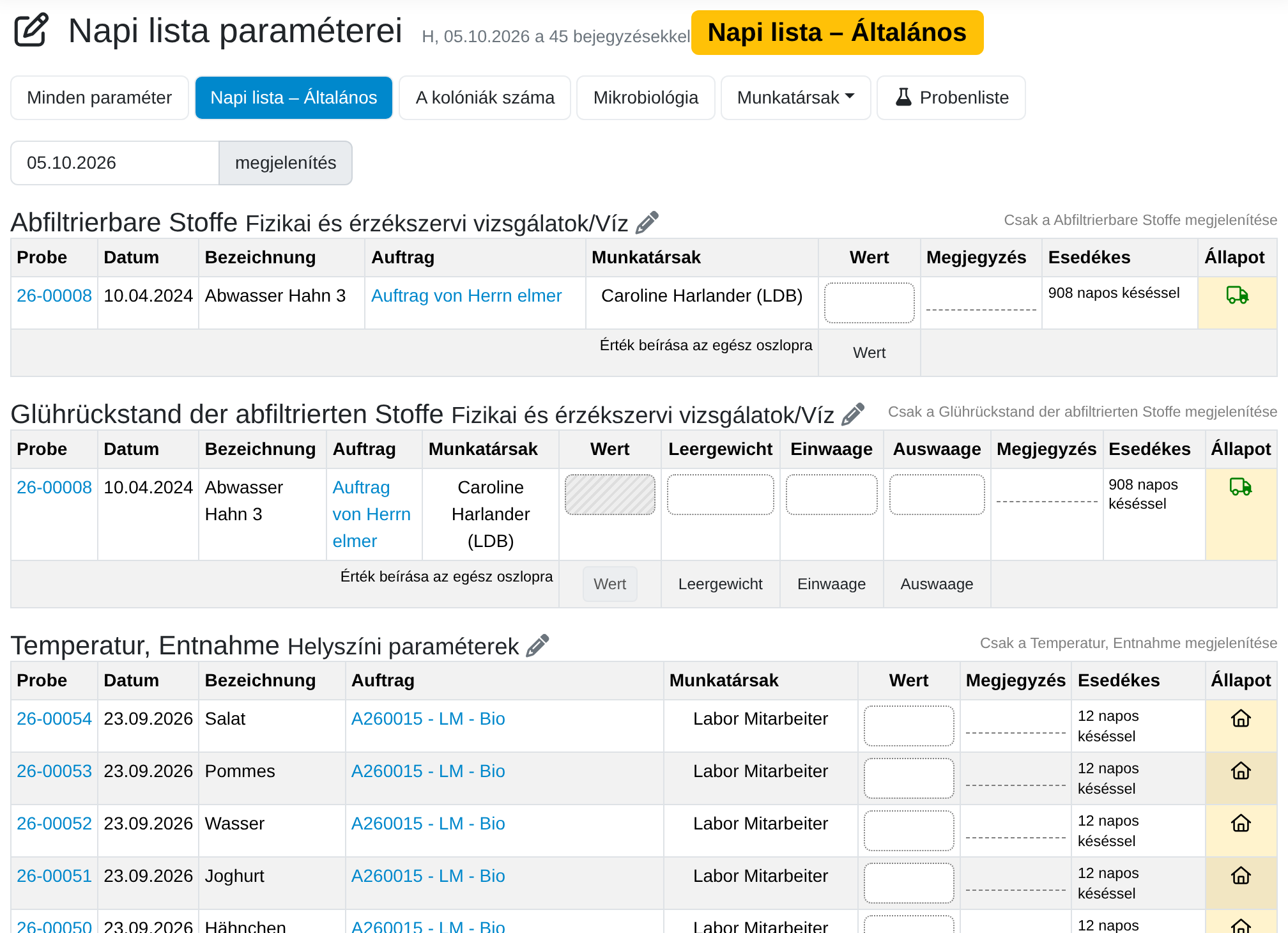 Napi listák a laboratóriumi együttműködéshez az LDB-LIMS rendszerrel