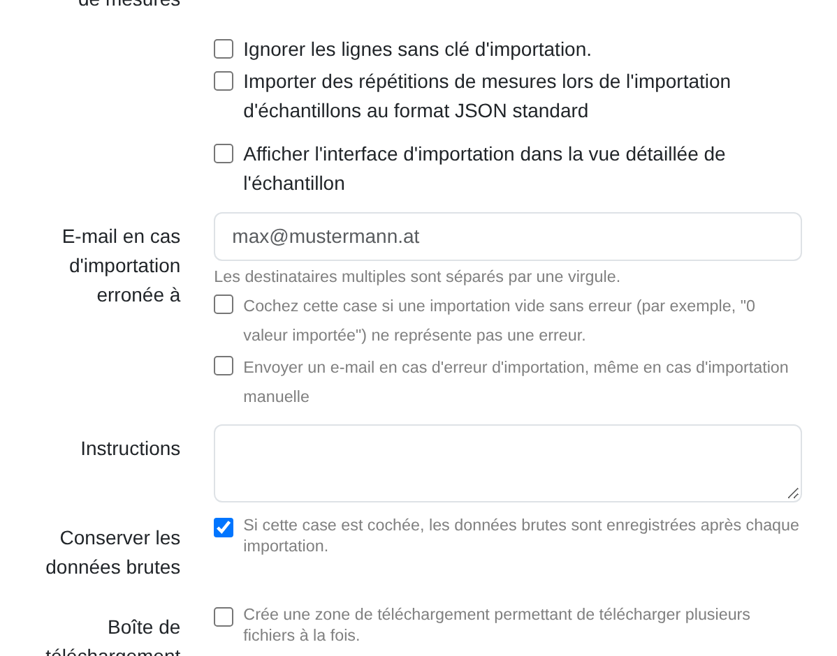 Capture d'écran : sélection du mode d'importation des valeurs mesurées