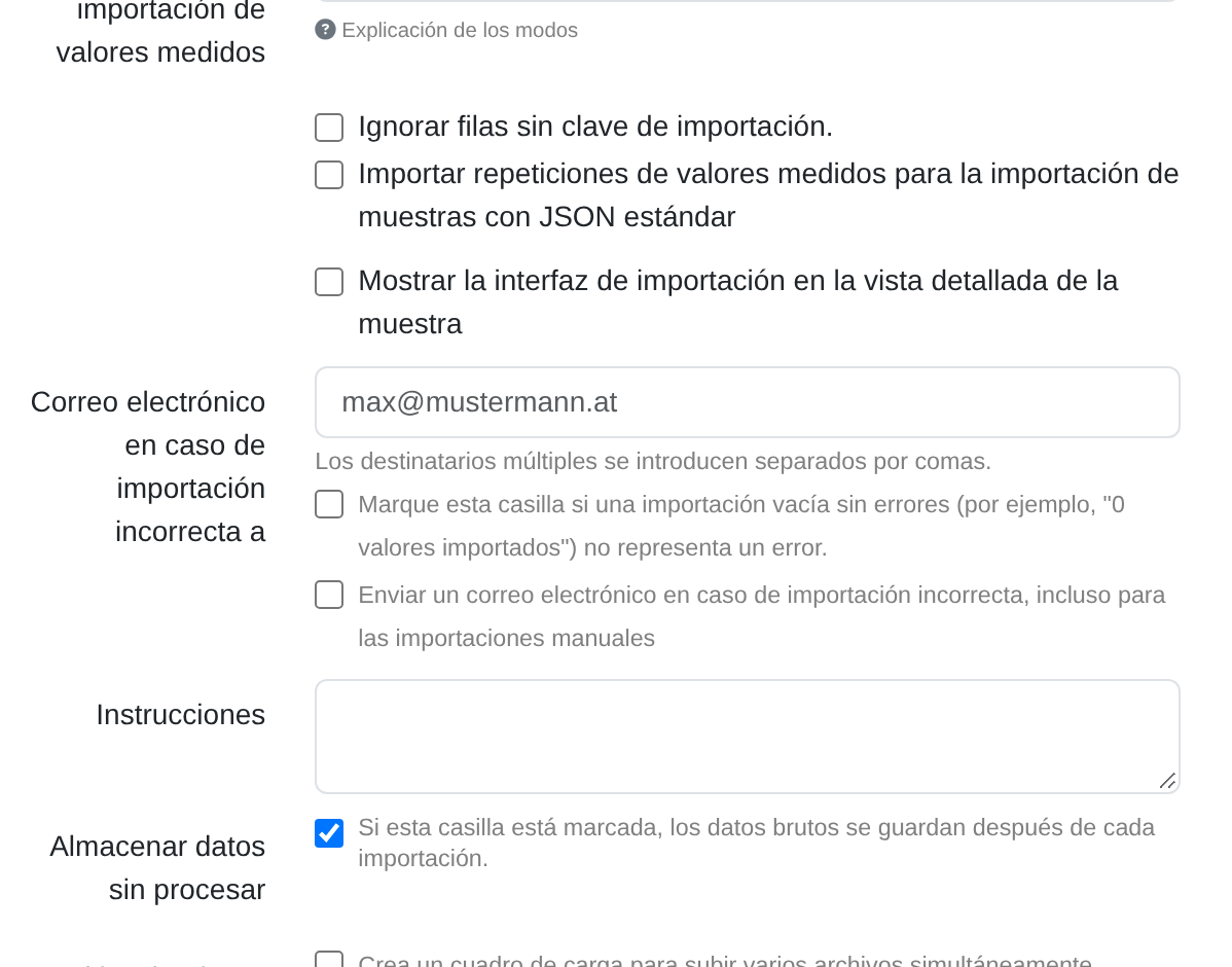 Captura de pantalla: Selección del modo de importación para los valores de medición