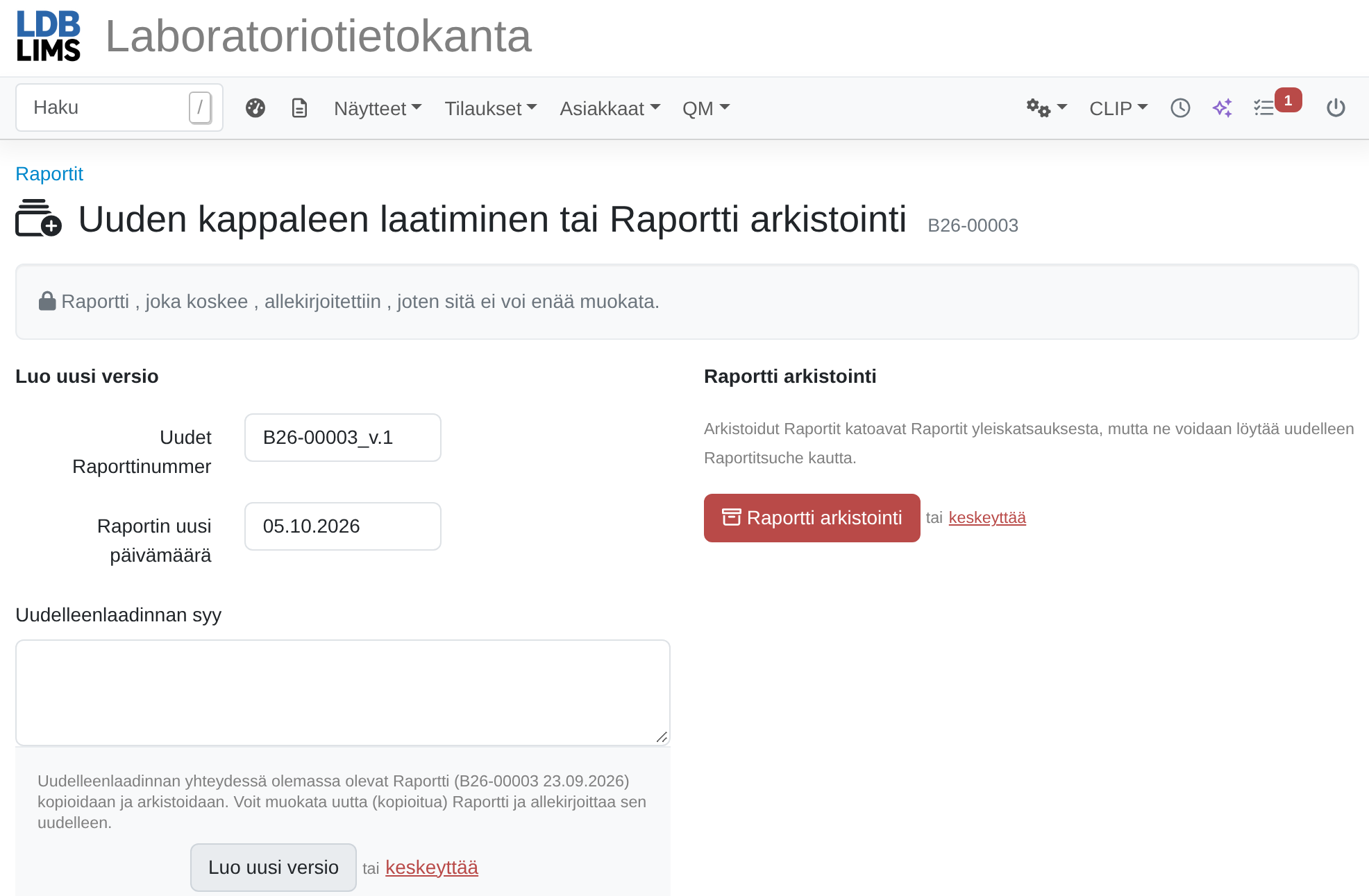 Testausselosteen uudelleenjulkaisu LDB LIMSissä