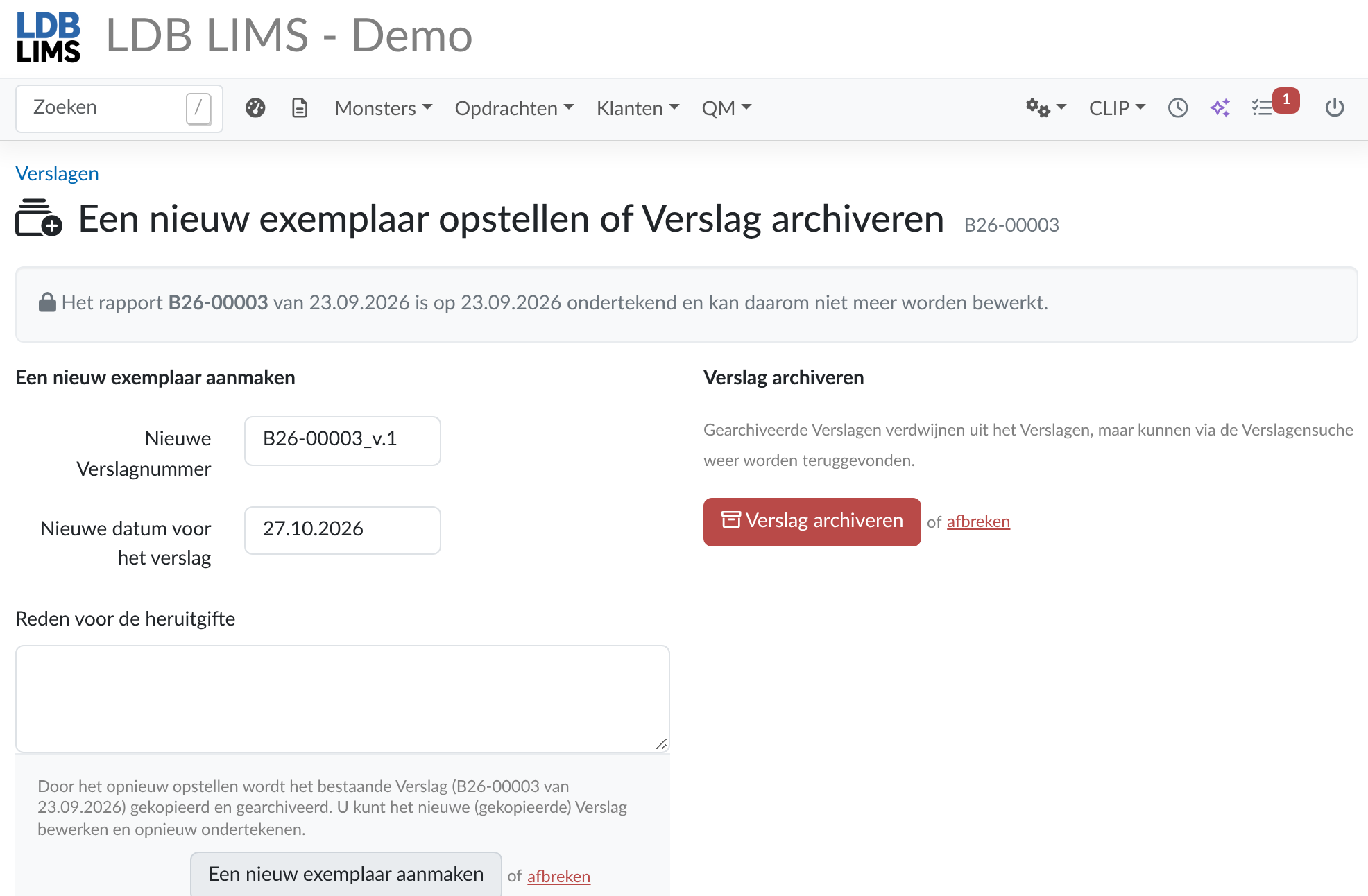 Een testrapport opnieuw opstellen in LDB-LIMS
