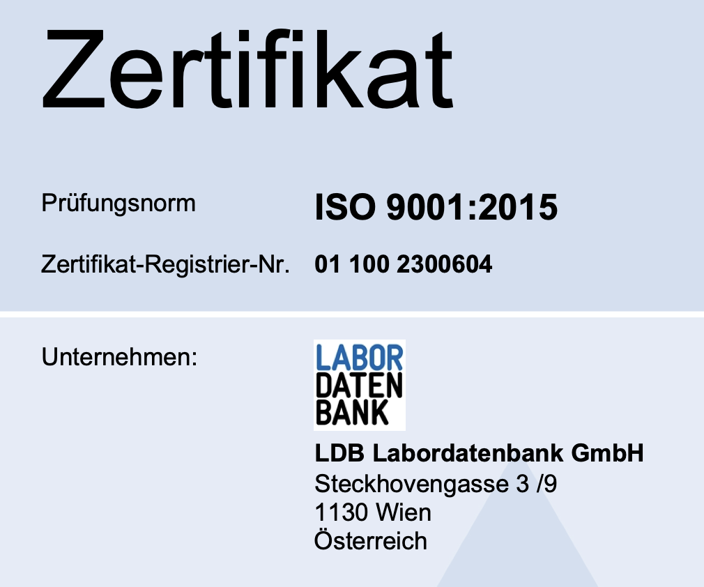 ISO 9001-Zertifizierung Labordatenbank