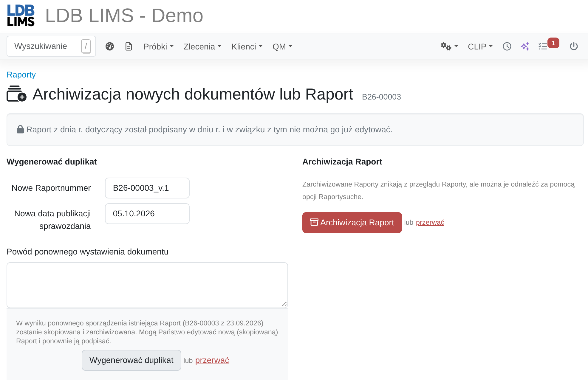 Ponowne sporządzenie protokołu z badań w systemie LDB-LIMS