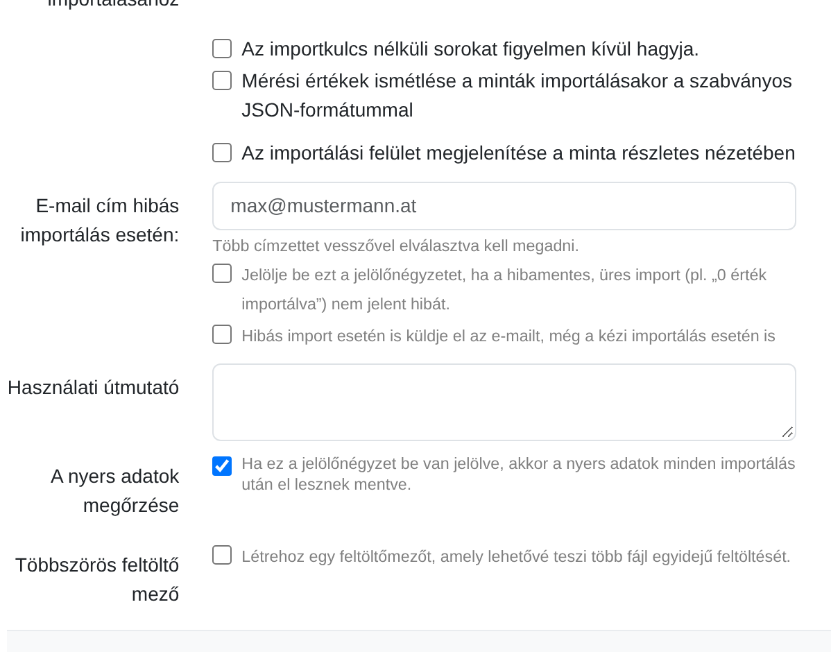 Képernyőkép: Az importálási mód kiválasztása a mérési értékek importálásához