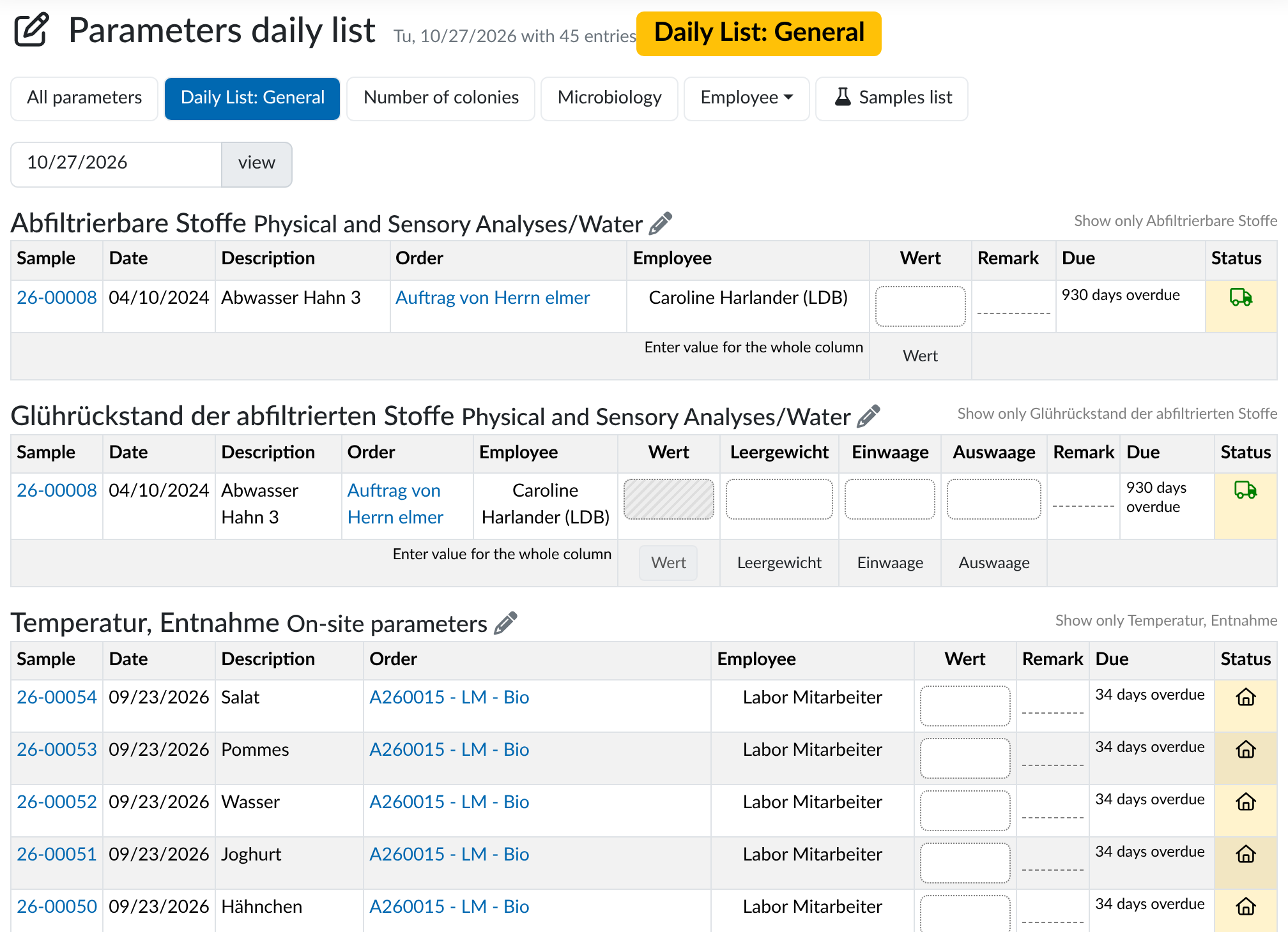 Daily Lists for Laboratory Collaboration with LDB-LIMS