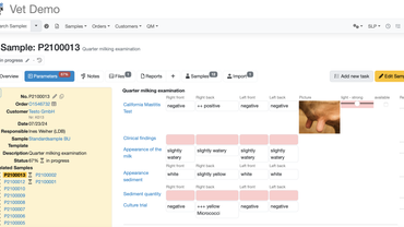 Screenshot of a LIMS for veterinary laboratories
