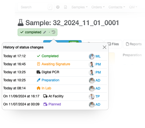 Statusmanagement in der Labordatenbank
