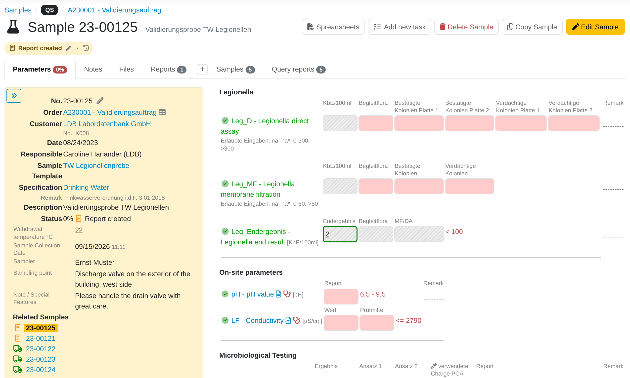 Sample management in the LIMS