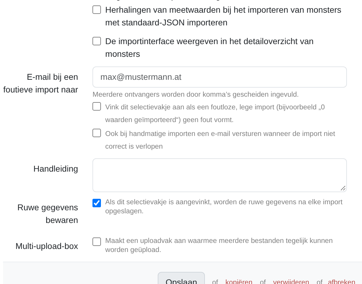 Screenshot: Selectie van de importmodus voor het importeren van meetwaarden