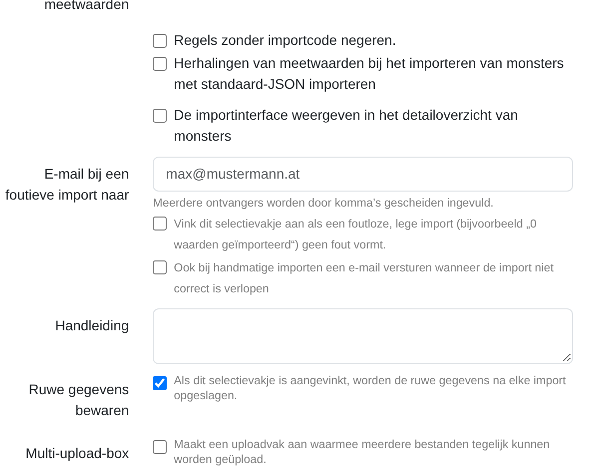 Screenshot: Selectie van de importmodus voor het importeren van meetwaarden