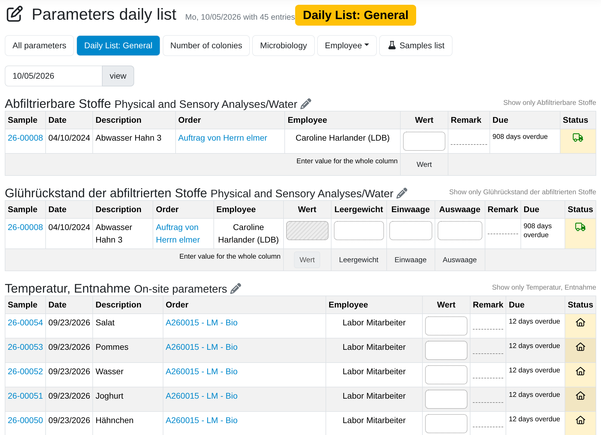 Daily Lists for Laboratory Collaboration with LDB-LIMS