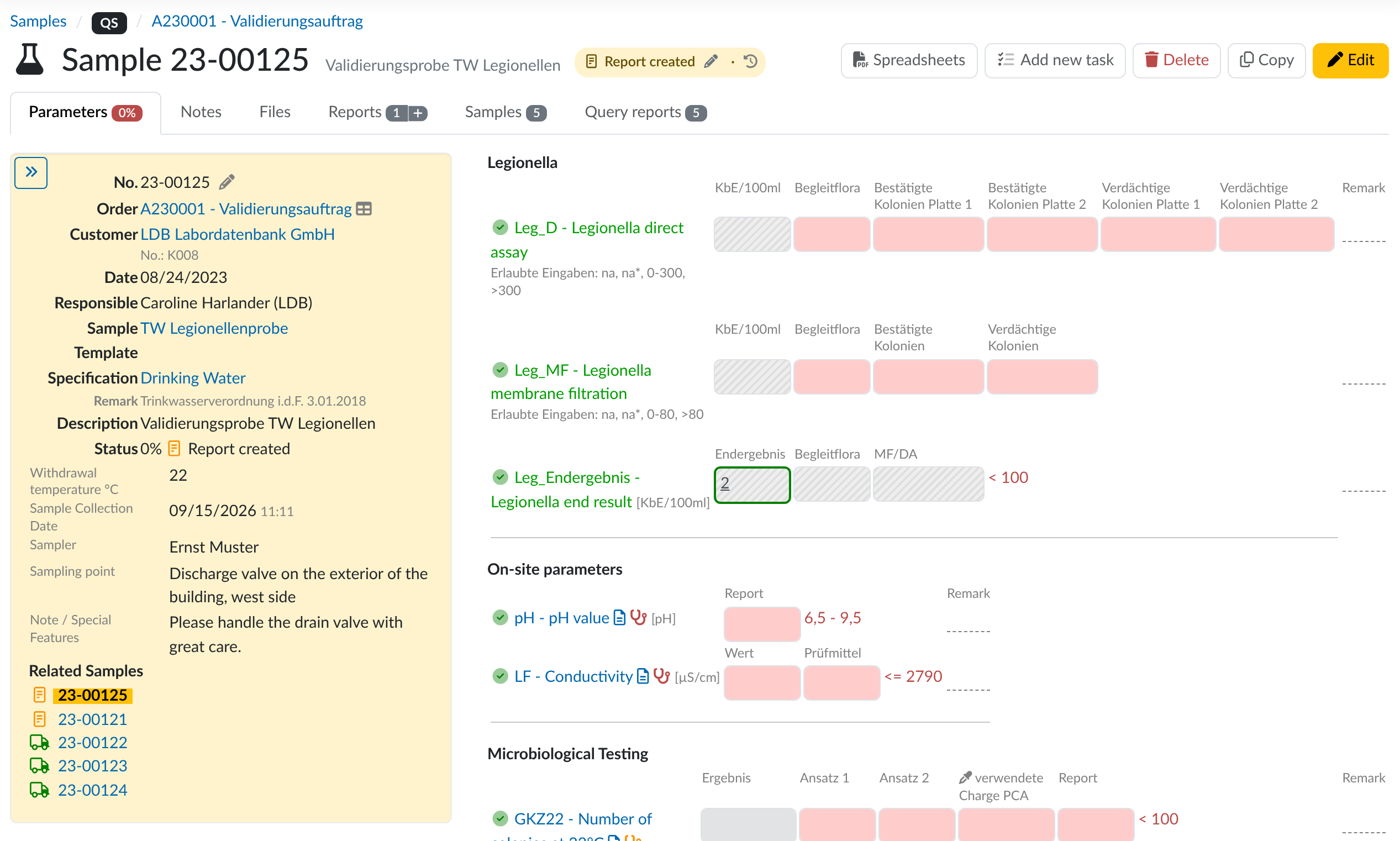 Sample management in the LIMS