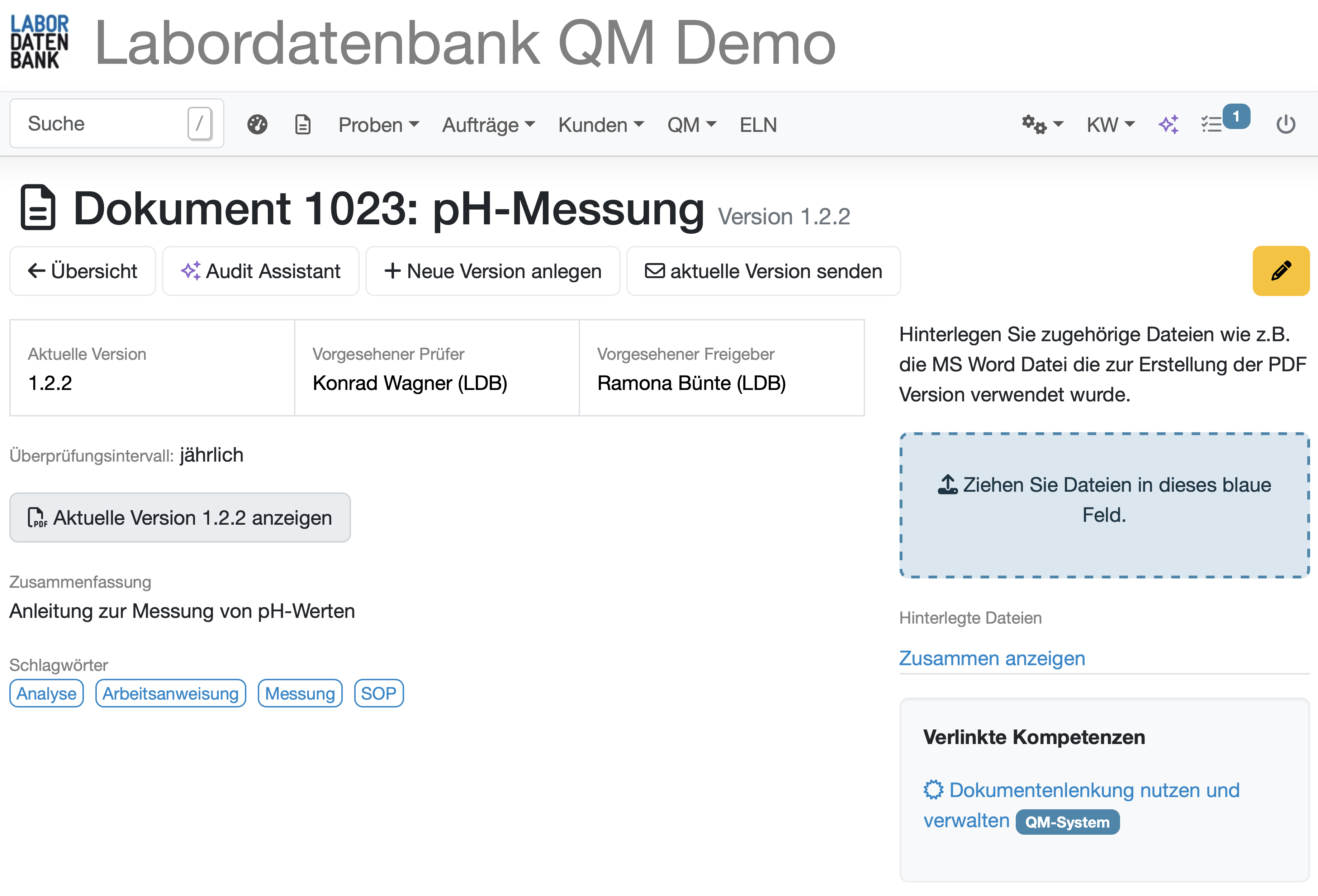  Dokumentenmanagement LIMS Software Screenshot einer SOP mit Versionierung und Freigabeprozess - Labordatenbank Dokumentenlenkung
